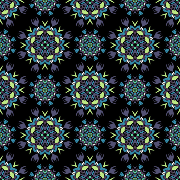 elegantes nahtloses Muster mit Mandala und floralen Elementen - Vektor, Bild