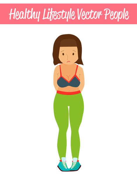 Επίπεδη υγιεινού τρόπου ζωής διανυσματικά εικονογράφηση άτομα με λίπος υπέρβαρη γυναίκα - Διάνυσμα, εικόνα