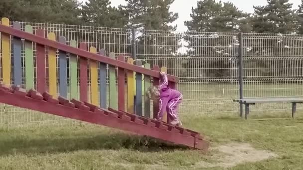 Szczęśliwa dziewczyna na plac zabaw dla dzieci - Materiał filmowy, wideo