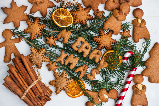 Feliz Navidad cartas y galletas de jengibre
 - Foto, imagen