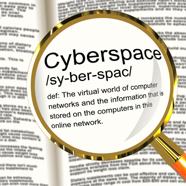 Cyberspace Definition Magnifier Showing Virtual World Of Online  - Photo, Image