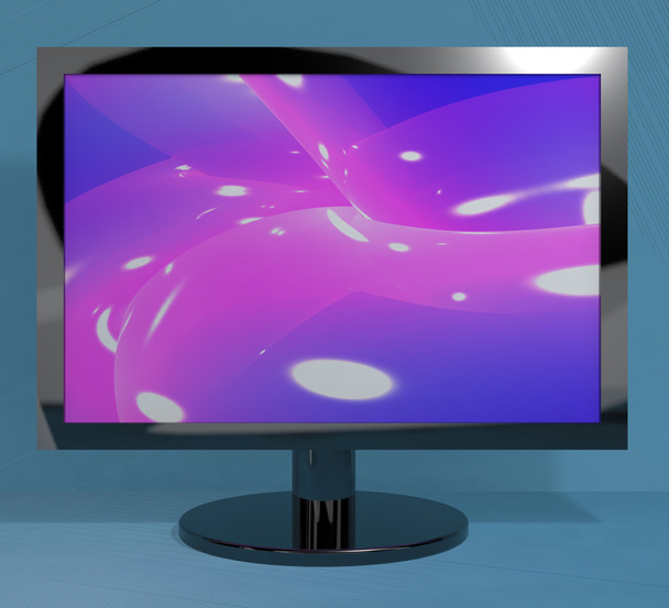 telewizor monitor na stoisku reprezentujących telewizji wysokiej rozdzielczości lub h - Zdjęcie, obraz
