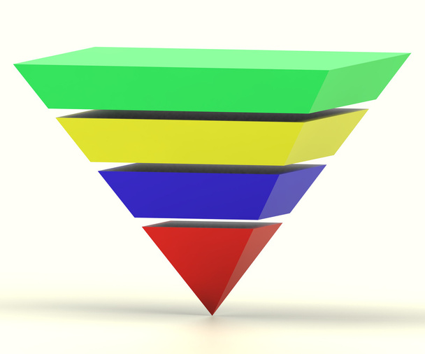 Käänteinen pyramidi segmenteillä osoittaa hierarkiaa tai edistystä
 - Valokuva, kuva