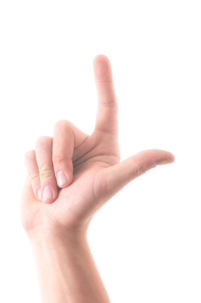Letter L in sign language, on a white background - Foto, Bild