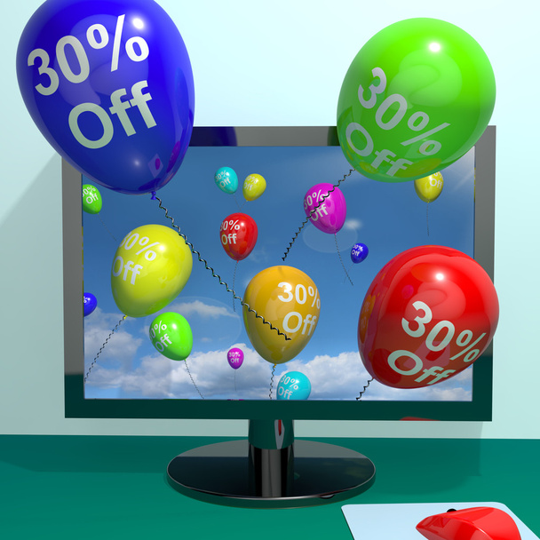 30% скидка на воздушные шары из компьютерной демонстрации продажи скидка 30 P
 - Фото, изображение