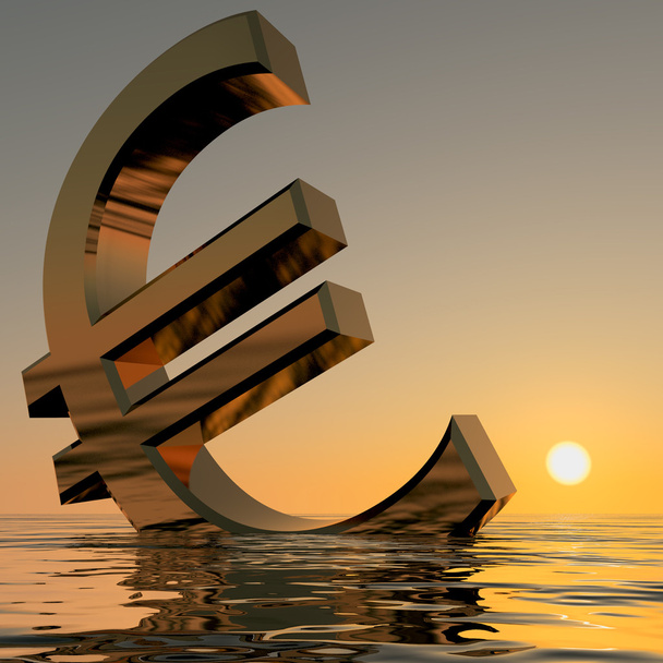 Euro Sinking And Sunset Showing Depression Recession And Economi - Photo, Image