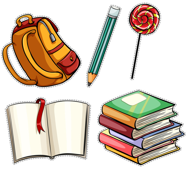 Sticker set with education objects - Vector, Image