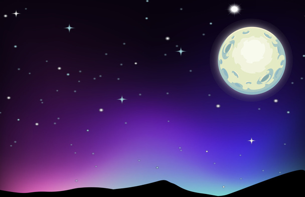escena nocturna con luna y estrellas - Vector, Imagen
