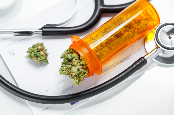 Medical Marijuana Close Up Cannabis Buds With Doctors Prescription - 写真・画像