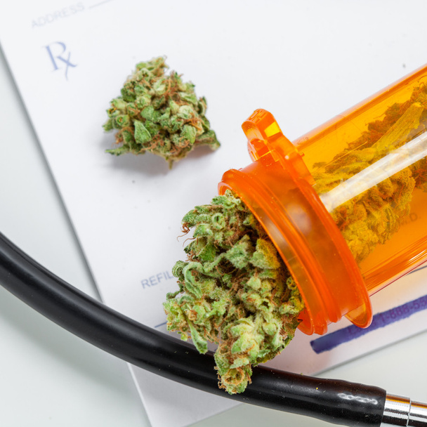 Medical Marijuana Close Up Cannabis Buds With Doctors Prescription - 写真・画像