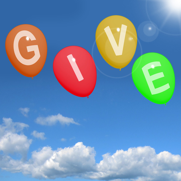 Anna sana ilmapalloja osoittaa hyväntekeväisyyttä lahjoituksia ja antelias perse
 - Valokuva, kuva