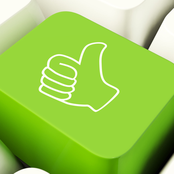 Thumbs Up Computer Key In Green Showing Approval and Being A Fan
 - Фото, изображение