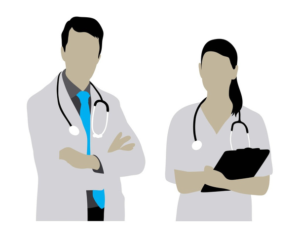 Silhouetten weiblicher und männlicher Ärzte - Vektor, Bild