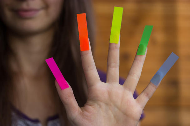colorful stickers on the fingers - Zdjęcie, obraz