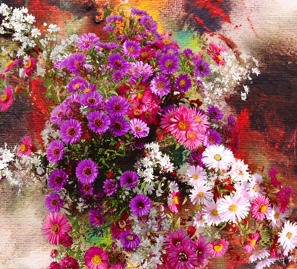Floral still life, abstract painting and mixed media - Photo, Image
