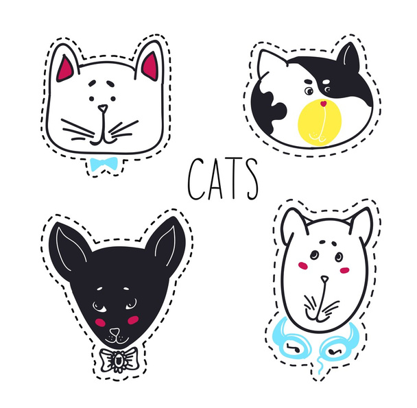 Set of colorful cats heads - Vector, Image