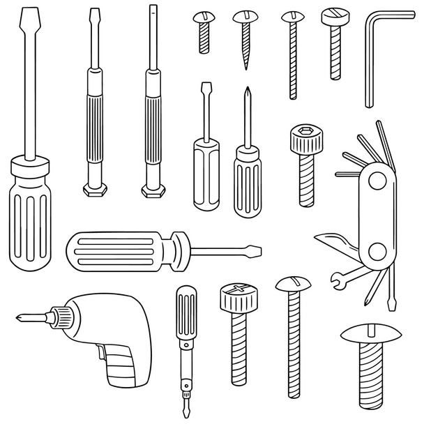 vector set of screw and screwdriver - Vector, Image