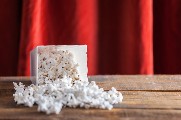 Popcorn In Classic Cinema Serving Box On Wood Background - Photo, image