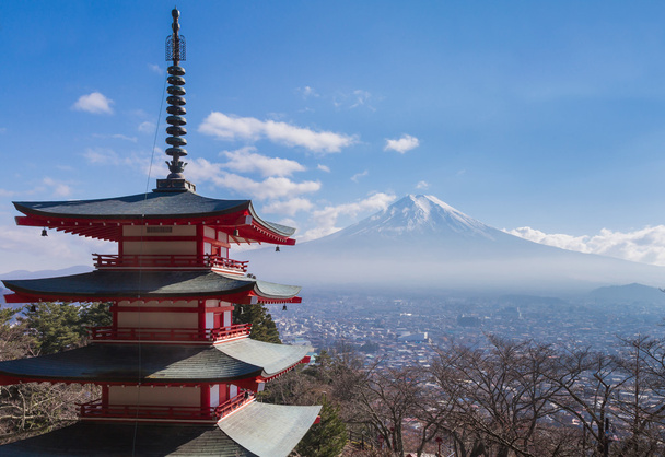 Mt. Volcan Fuji vu de derrière la pagode rouge Chureito
 - Photo, image