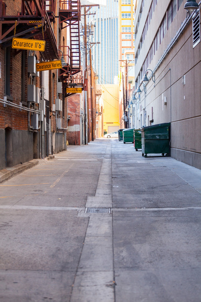 Brick alleyway with dumpsters and fire escape and copy space. - Foto, immagini