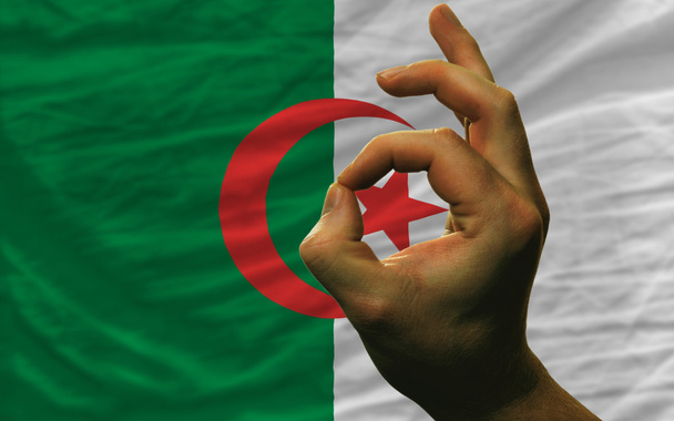 ОК жест перед національним прапором Алжиру
 - Фото, зображення
