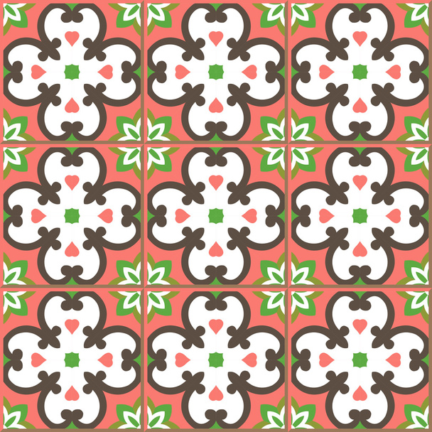 Vintage seamless wall tiles of round curve cross flower kaleidoscope. Moroccan, Portuguese. - Vektor, obrázek