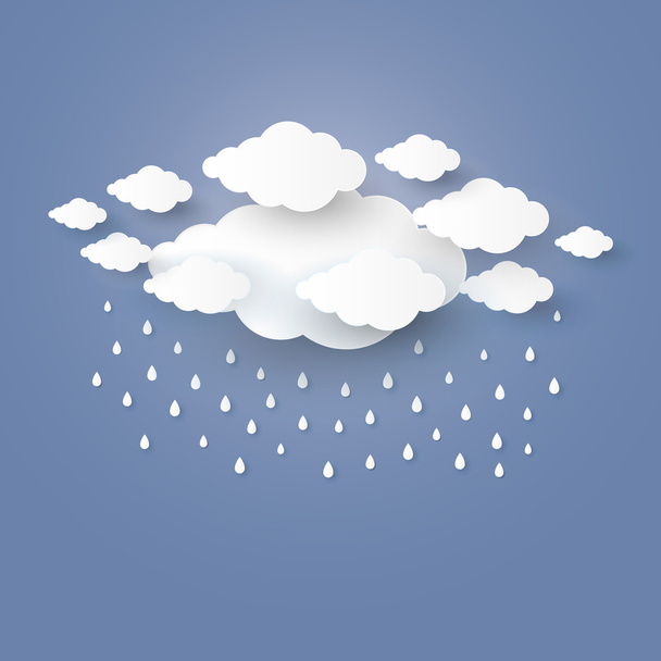 Cloud in the Blue sky with rain paper art stlye. vector illustra - Vector, imagen