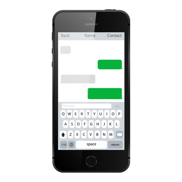 SMS şablonu kabarcıklar sohbet Smartphone. Cep telefonu beyaz arka plan üzerinde izole - Vektör, Görsel