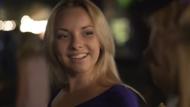 Beautiful homosexual women exchanging seductive looks at bar, flirting at party - Filmati, video