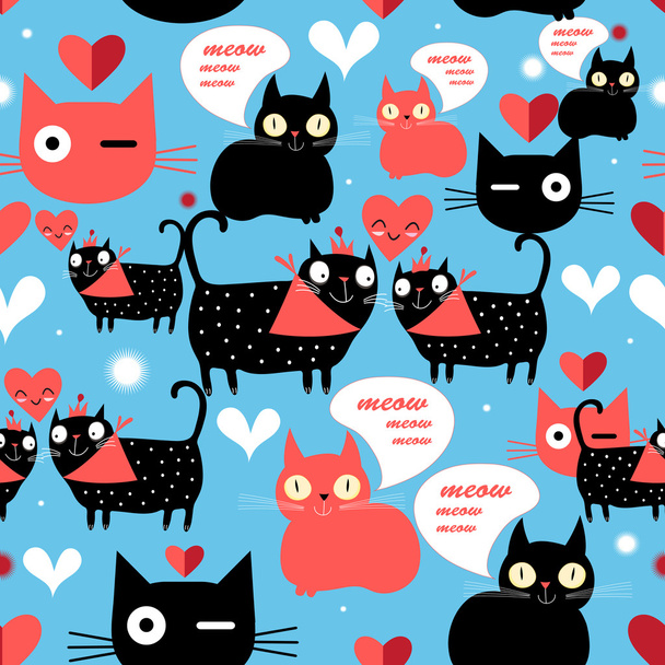 Graphic pattern with lovers cats - Вектор, зображення