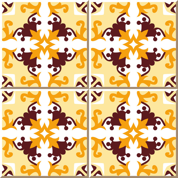Vintage seamless wall tiles of yellow flower vine, Moroccan, Portuguese. - Вектор, зображення