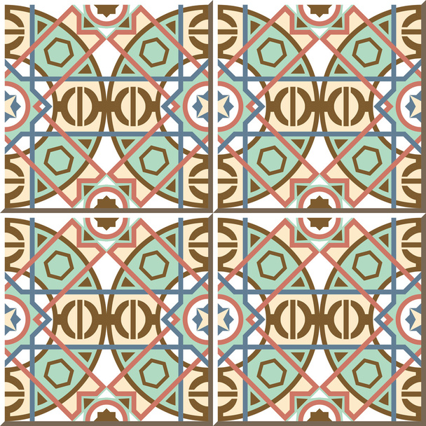 Vintage seamless wall tiles of round square line cross, Moroccan, Portuguese. - Вектор, зображення