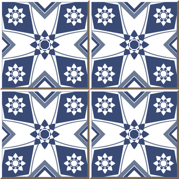 Vintage seamless wall tiles of blue flower square, Moroccan, Portuguese. - Wektor, obraz