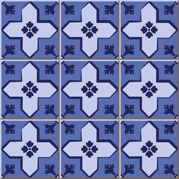 Vintage seamless wall tiles of blue cross geometry, Moroccan, Portuguese. - Vector, Image