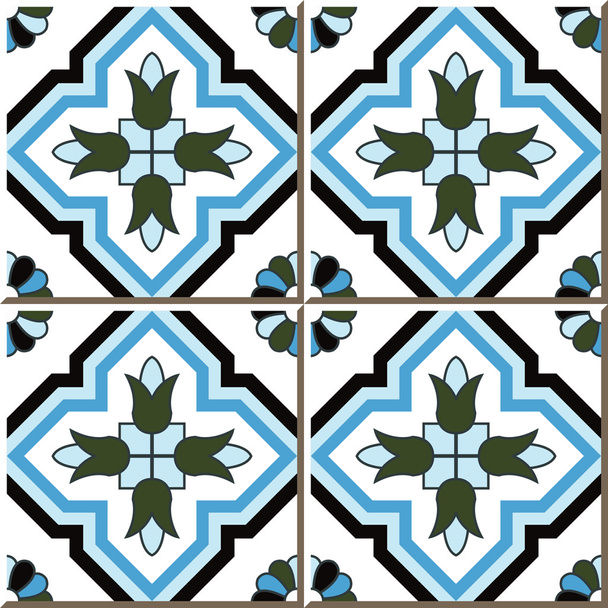 Vintage seamless wall tiles of cross blue flower, Moroccan, Portuguese. - Vektor, kép