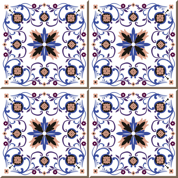 Vintage seamless wall tiles of spiral cross flower, Moroccan, Portuguese. - Vector, Image