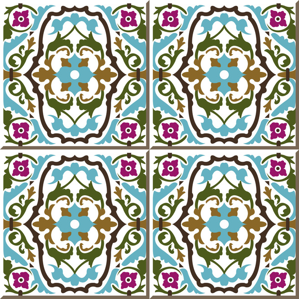 Vintage seamless wall tiles of spiral flower vine, Moroccan, Portuguese. - Vector, Image