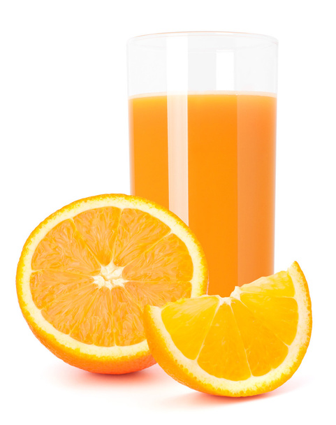 Стакан апельсинового сока и фрукты
 - Фото, изображение