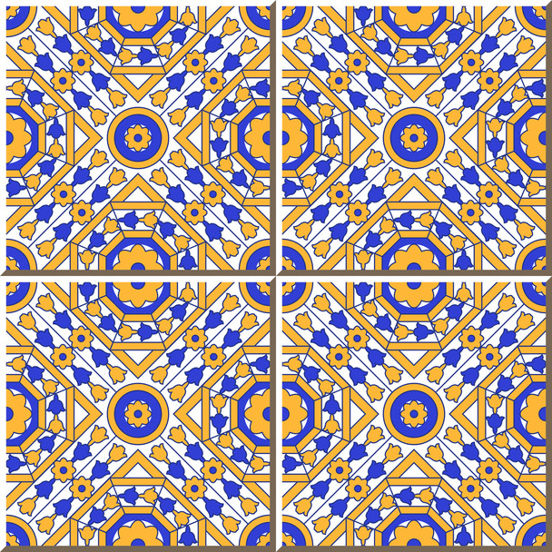 Vintage seamless wall tiles of square round octagon flower, Moroccan, Portuguese. - Vektor, kép