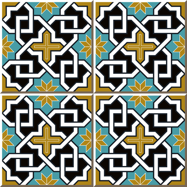 Vintage seamless wall tiles of cross chain star flower, Moroccan, Portuguese. - ベクター画像