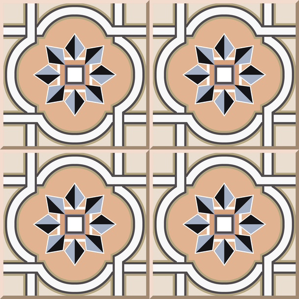 Keramikfliesen Muster 317 Kurve Quadrat Rahmen Stern Blume - Vektor, Bild