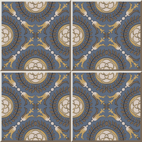 セラミックタイルパターン351丸クロスリーフフラワー - ベクター画像