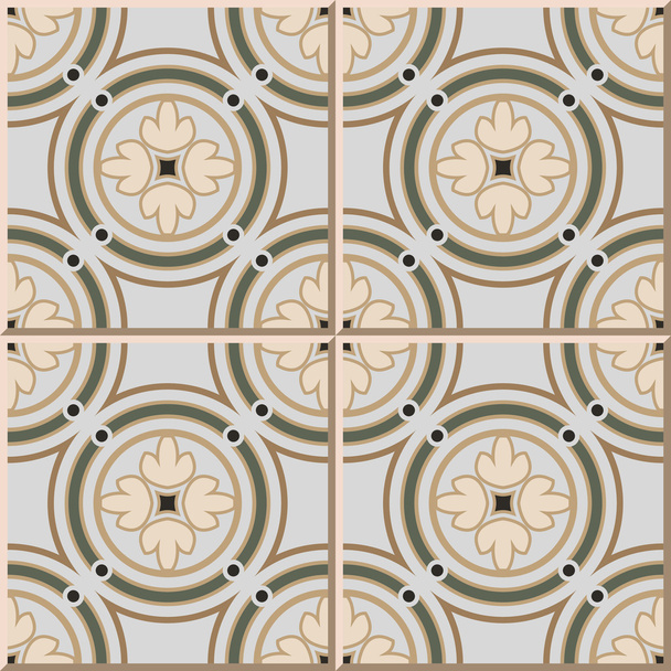 Ceramic tile pattern 364 vintage round circle frame cross flower - Vector, Image