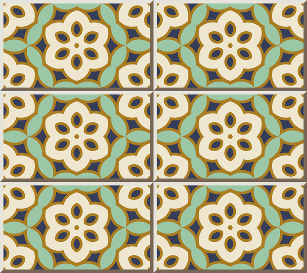 Ceramic tile pattern 369 vintage green polygon flower cross - Vector, Image