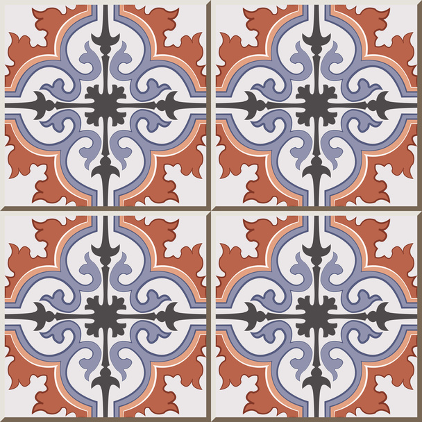 Ceramic tile pattern 372 vintage curve spiral cross kaleidoscope - Vector, Image