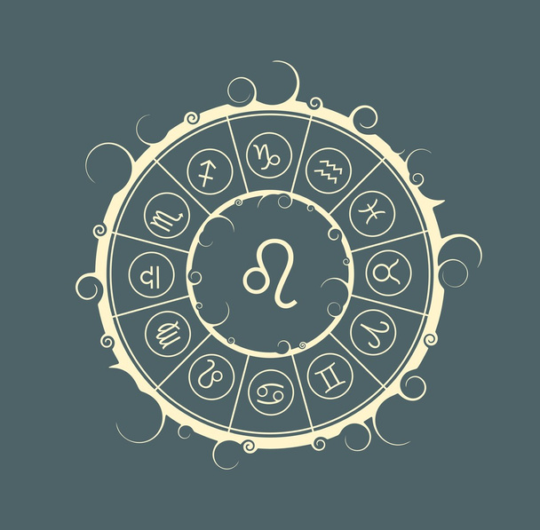 Astrology symbols in circle. Lion sign - Vector, imagen