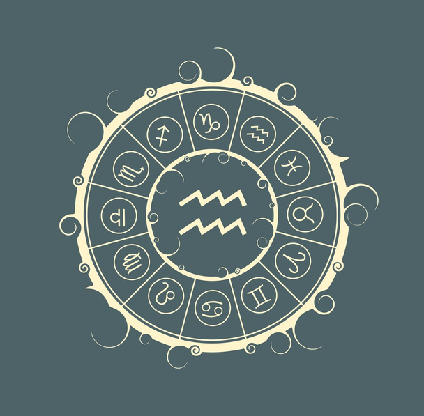 Astrology symbols in circle. Water bearer sign - Vetor, Imagem