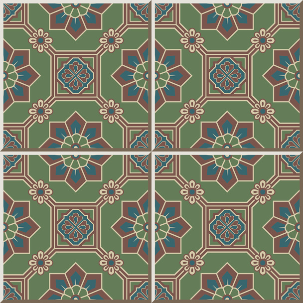 Patrón de baldosas de cerámica 414 Octágono oriental cuadrado marco cruz flor
 - Vector, imagen