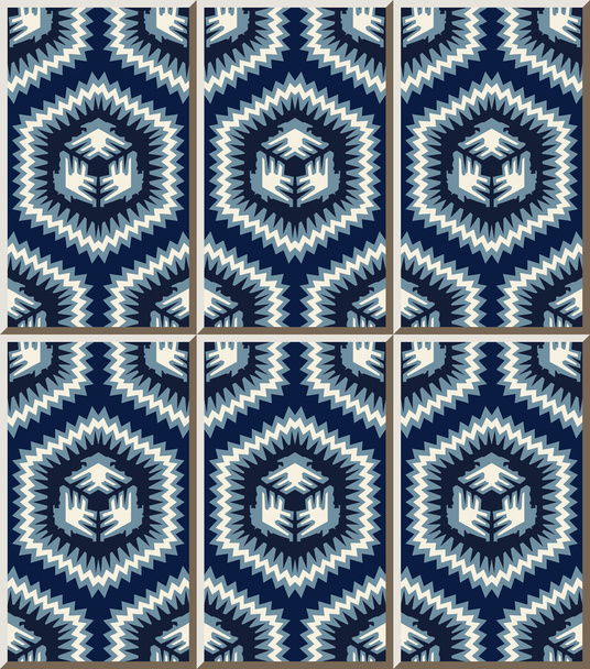 Kerámialapok mintázata 452 kék fűrészfog oldalsó sokszög geometria - Vektor, kép