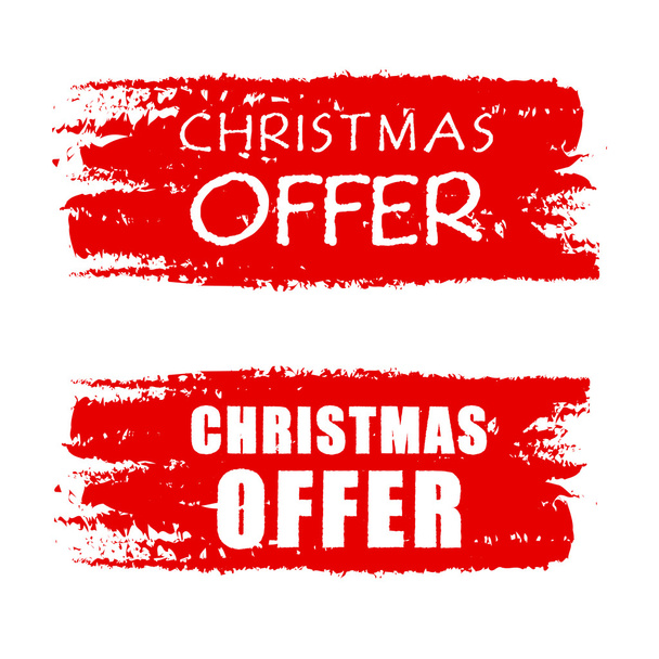 christmas offer on red drawn banners, vector - Vector, Image